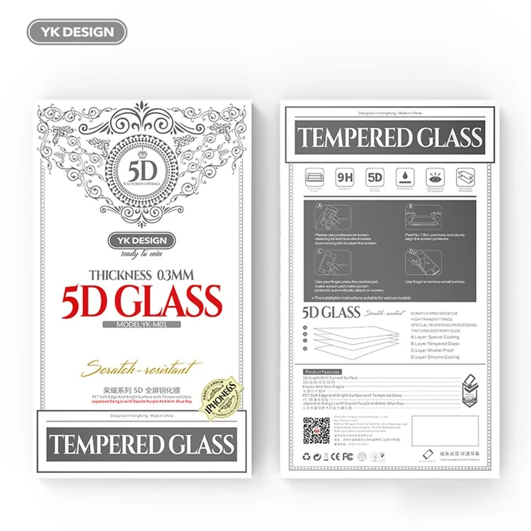 YK 5D Arc Edge 9H Full Coverage Tempered Glass Screen Protector for iPhone 6s/6 - Black