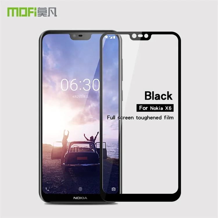 MOFI 9H 2.5D Arc Edge Full Size Tempered Glass Screen Protector pour Nokia 6.1 Plus / Nokia X6 - Noir