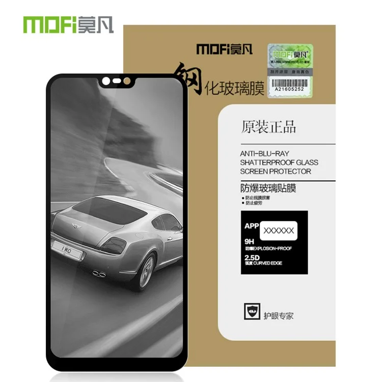 MOFI 9H 2.5D Arc Edge Full Size Tempered Glass Screen Protector pour Nokia 6.1 Plus / Nokia X6 - Noir