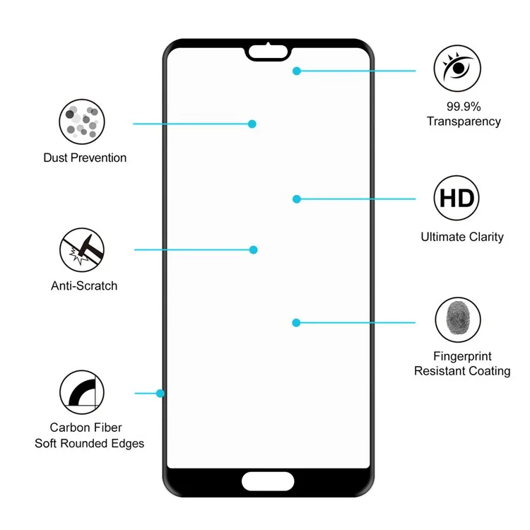 5PCS/Pack HAT PRINCE for Huawei P20 Pro 0.2mm 3D Curved Carbon Fiber Edges Full Size Tempered Glass Screen Protector - Black
