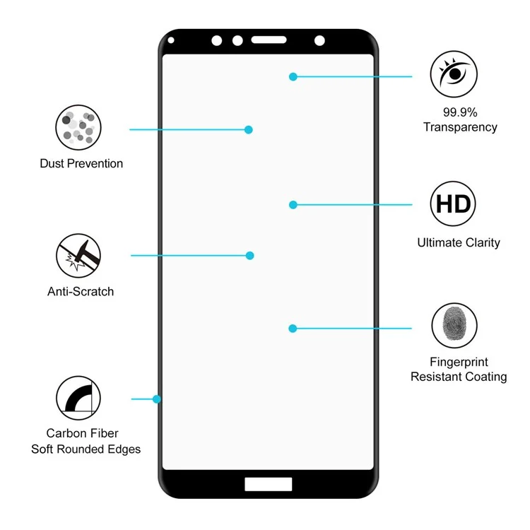 HAT PRINCE for Huawei Y6 (2018) / Honor 7A (without Fingerprint Sensor) 0.2mm 9H 3D Curved Carbon Fiber Tempered Glass Full Size Screen Protector - Black