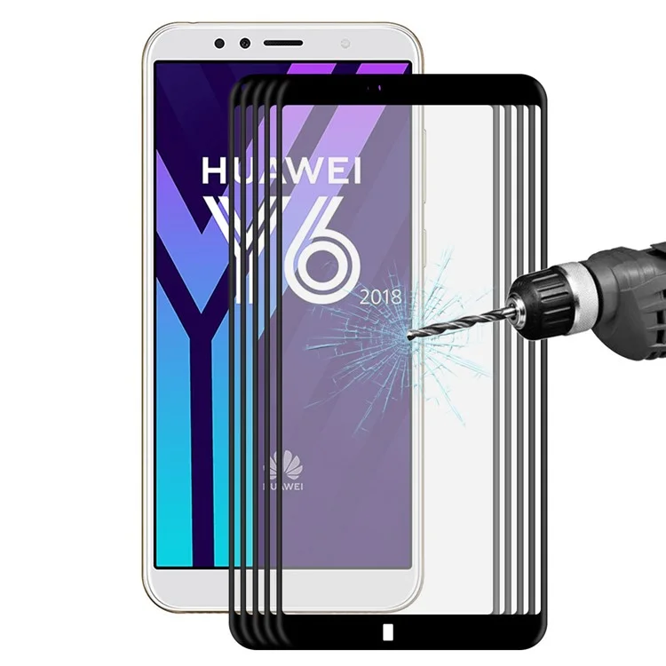 HAT PRINCE 5PCS 0.2mm 3D Curved Carbon Fiber Tempered Glass Full Size Screen Protector for Huawei Y6 (2018)/Honor 7A (without Fingerprint Sensor) - Black