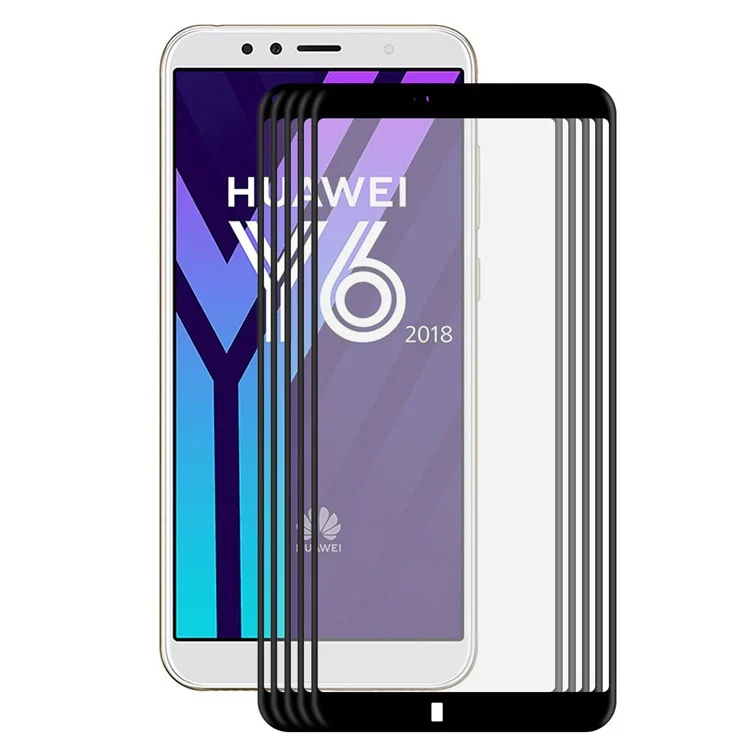 HAT PRINCE 5PCS 0.2mm 3D Curved Carbon Fiber Tempered Glass Full Size Screen Protector for Huawei Y6 (2018)/Honor 7A (without Fingerprint Sensor) - Black