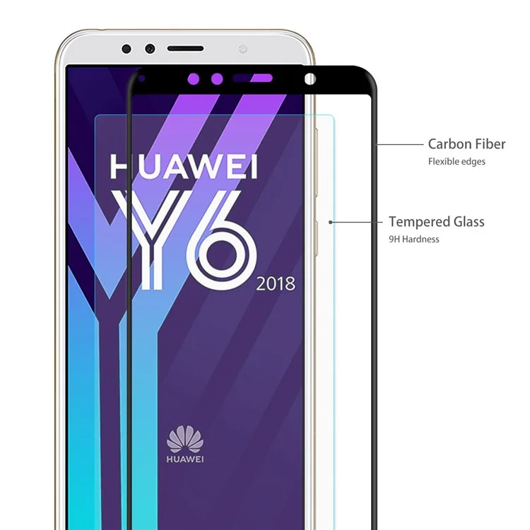 HAT PRINCE 5PCS 0.2mm 3D Curved Carbon Fiber Tempered Glass Full Size Screen Protector for Huawei Y6 (2018)/Honor 7A (without Fingerprint Sensor) - Black