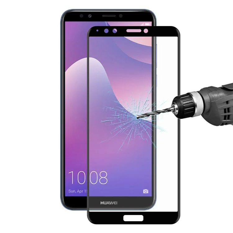 Black - HAT PRINCE 0.2mm 3D Curved Carbon Fiber Tempered Glass Full Size Screen Protector for Huawei Honor 7C / Enjoy 8 / Y7 Prime (2018)