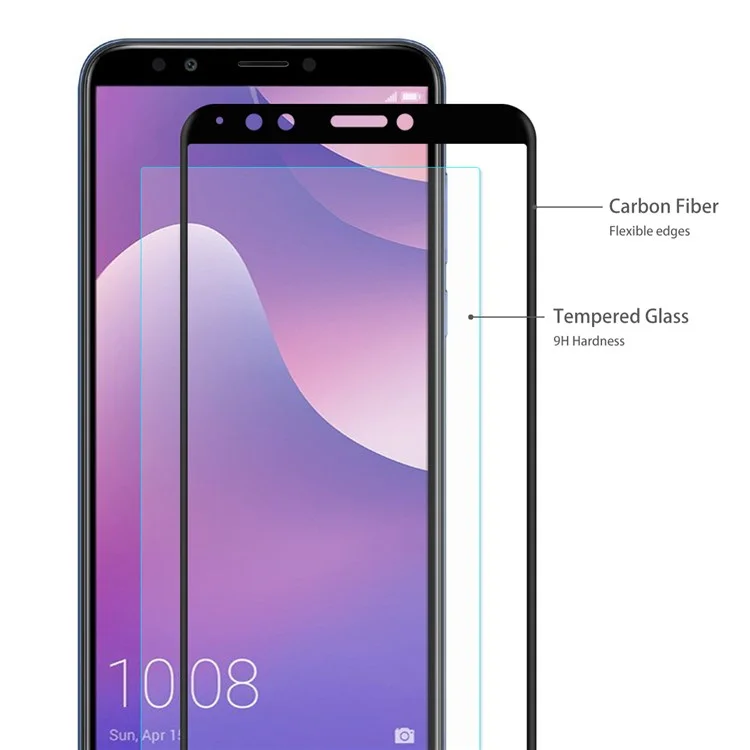 Black - HAT PRINCE 0.2mm 3D Curved Carbon Fiber Tempered Glass Full Size Screen Protector for Huawei Honor 7C / Enjoy 8 / Y7 Prime (2018)