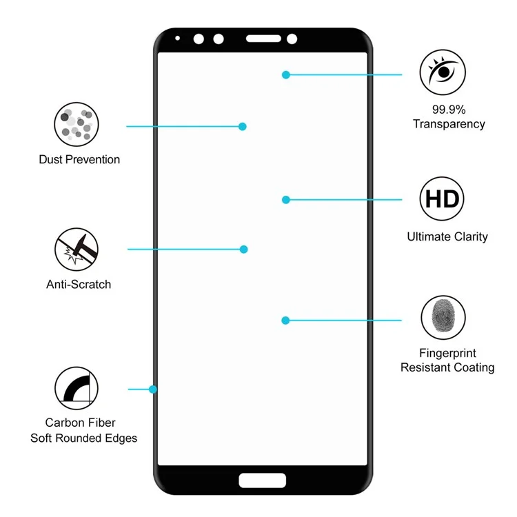 Black - HAT PRINCE 0.2mm 3D Curved Carbon Fiber Tempered Glass Full Size Screen Protector for Huawei Honor 7C / Enjoy 8 / Y7 Prime (2018)