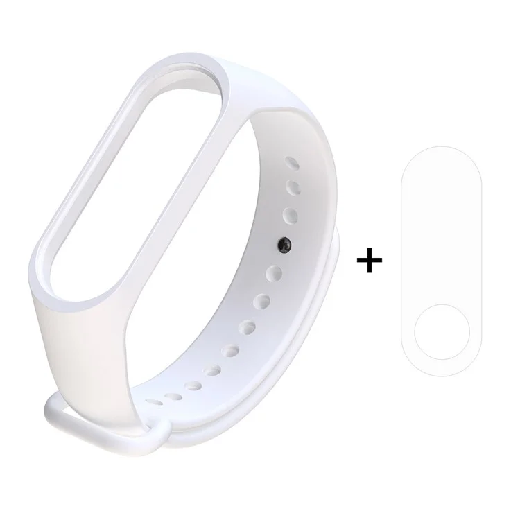 For Xiaomi Mi Smart Band 4 / Mi Band 3 Adjustable Soft Silicone Watch Band + Full Covering TPU Screen Protector - White