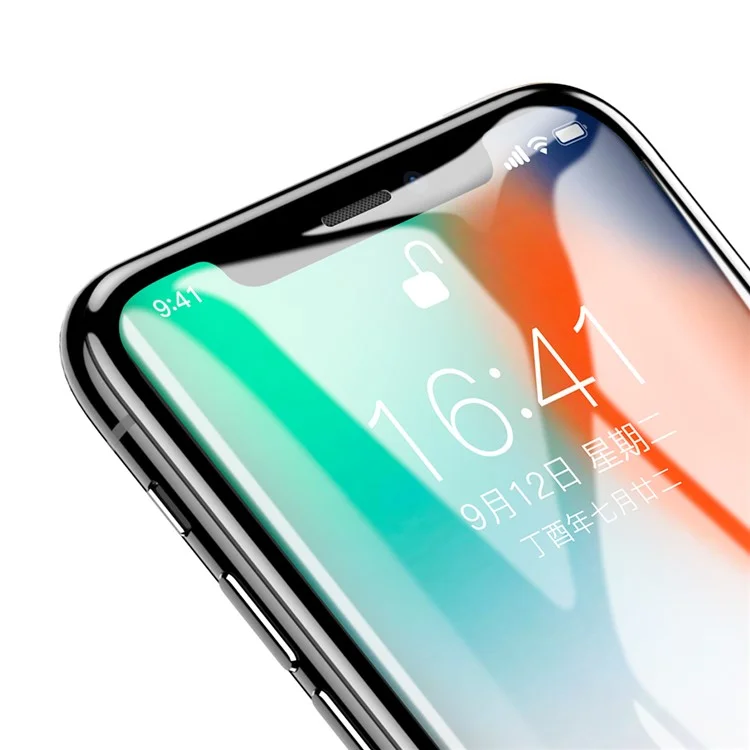 BASEUS 0.3MM 9H 7D Kong Kim Protection Edge Full Screen Tempered Glass Protector for iPhone X - Black