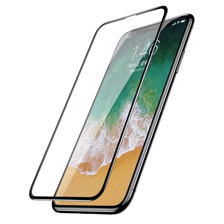 BASEUS 0.3MM 9H 7D Kong Kim Protection Edge Full Screen Tempered Glass Protector for iPhone X - Black