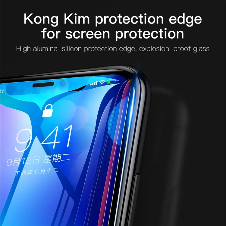 BASEUS 0.3MM 9H 7D Kong Kim Protection Edge Full Screen Tempered Glass Protector for iPhone X - Black