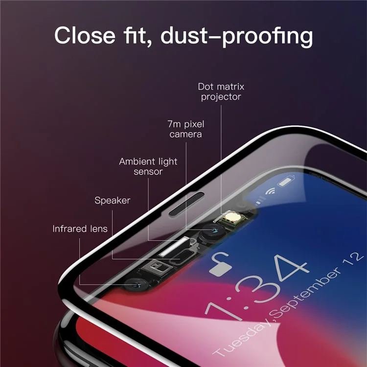 BASEUS 0.3MM 9H 7D Kong Kim Protection Edge Full Screen Tempered Glass Protector for iPhone X - Black