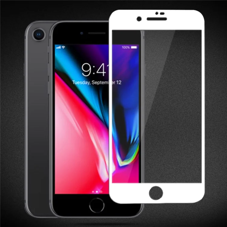 MOCOLO Silk Printing Screen Protector pour iPhone 7/8/SE (2022)/SE (2020) 4.7 pouces, Couverture Complète Colle Complète Verre Trempé Anti-Explosion Film de Protection - Blanc