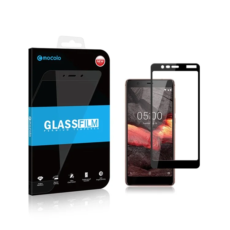 MOCOLO Silk Print Complete Coverage Tempered Glass Screen Protector for Nokia 5.1 - Black