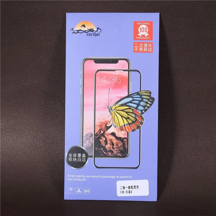RURIHAI Solid Defense Tempered Glass Screen Protector Film for Xiaomi Mi 8 (6.21-inch) / Mi 8 Explorer Edition - Black