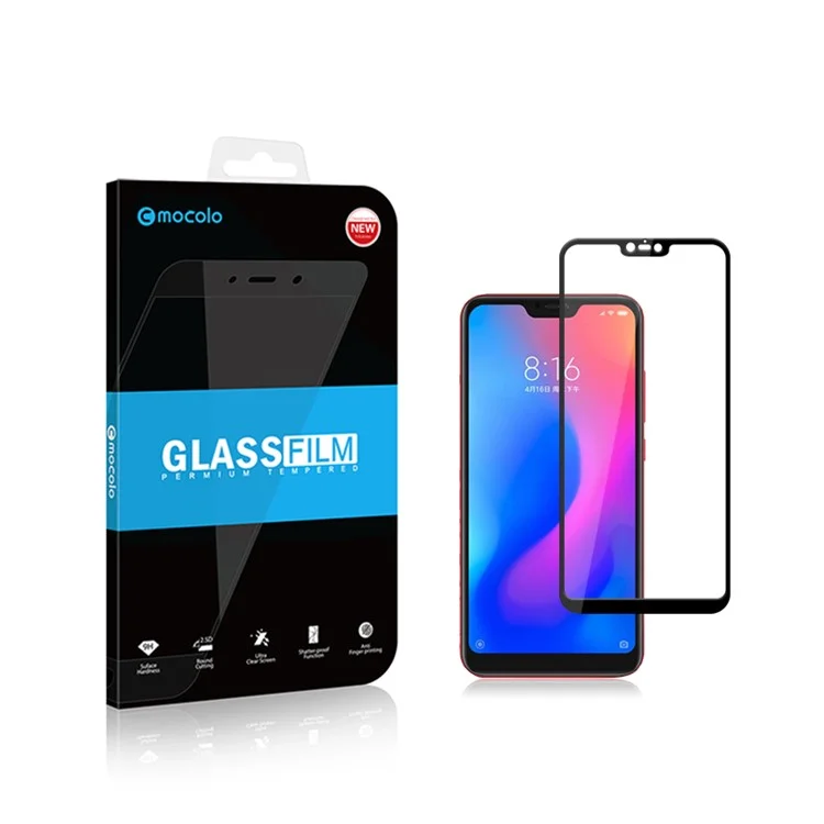 MOCOLO Silk Print Complete Coverage Tempered Glass Screen Protector for Xiaomi Redmi Note 6 - Black