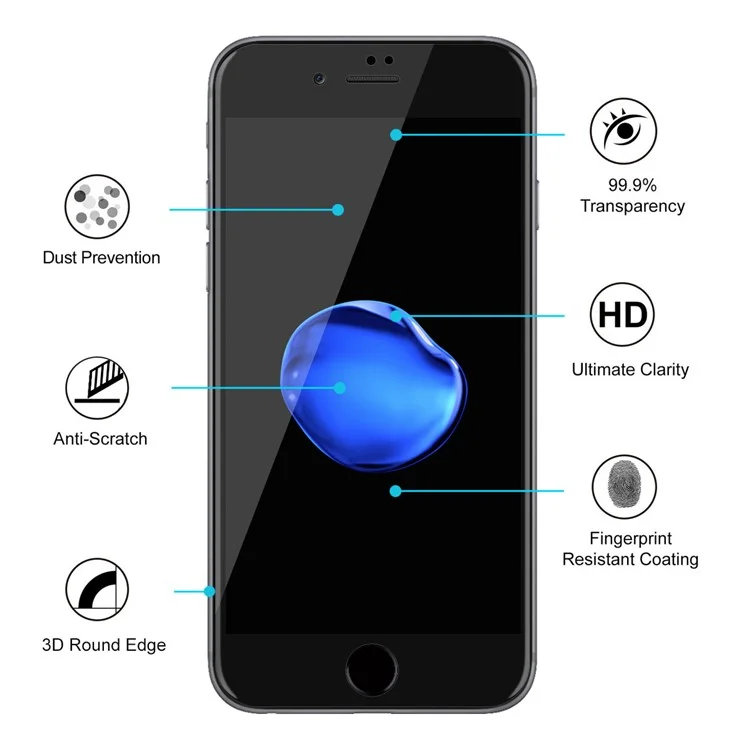 HAT PRINCE for iPhone 8 Plus / 7 Plus 0.26mm 9H 6D Curved Full Size Tempered Glass Screen Protector - Black