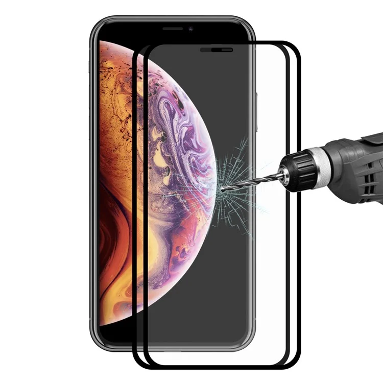 2 PIEZAS/Juego de PROTECTOR DE PANTALLA DE CRISTAL TEMPLADO HAT PRINCE para iPhone (2019) 6.1" / XR 6.1 pulgadas / Tamaño Completo / 0.2 mm / 9H / Borde Arqueado de 2.5D