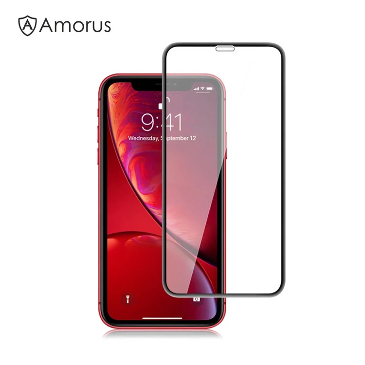 Amorus 3D Изогнутые Закаленные Стекло Полный Экран Protector Для IPhone (2019) 6,1 Дюйма / XR 6.1 Дюйма - Чернить