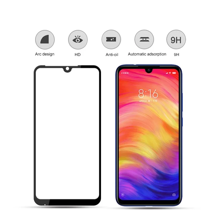 Impresión de Seda Mocolo Película de Protección de Pantalla Completa de Vidrio Completo Para Xiaomi Redmi Nota 7 / Nota 7 Pro (India) - Negro