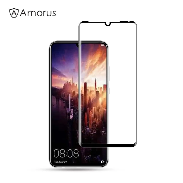 Amorus Para el Protector de Pantalla de Vidrio Templado Huawei P30 Cobertura Completa Cobertura Completa Glue 3D Curratch Anti-Scratch HD Clear Screen Film