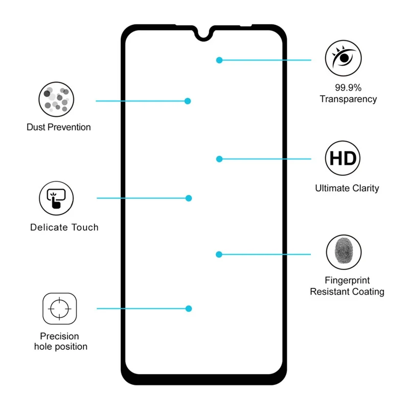 HAT PRINCE واقي شاشة من الزجاج المقوى الكامل بملصق كامل مقاس 0.26 مم 9H 2.5D بحواف قوسية لـ Xiaomi Redmi Note 7 / Note 7 Pro (الهند)