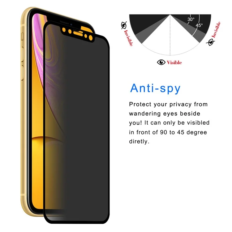 HAT PRINCE für iPhone (2019) 6.1 Zoll / XR 6.1 Zoll 0,26 mm 9H 2,5D Datenschutzschutz Vollbildschirm-Panzerglas-Schild