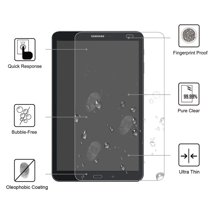 Película de proteção de vidro temperado com borda de arco de 0,25 mm e cobertura total da tela de 9H para Samsung Galaxy Tab A 10.1 (2016) T580