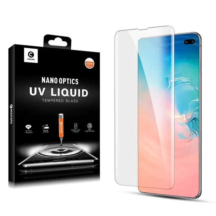 Mocolo Pour Samsung Galaxy S10 Plus 3D Couverture Entir Courve [irradiation Lumière Uv] Protecteur D'écran en Verre Trempé Film UV