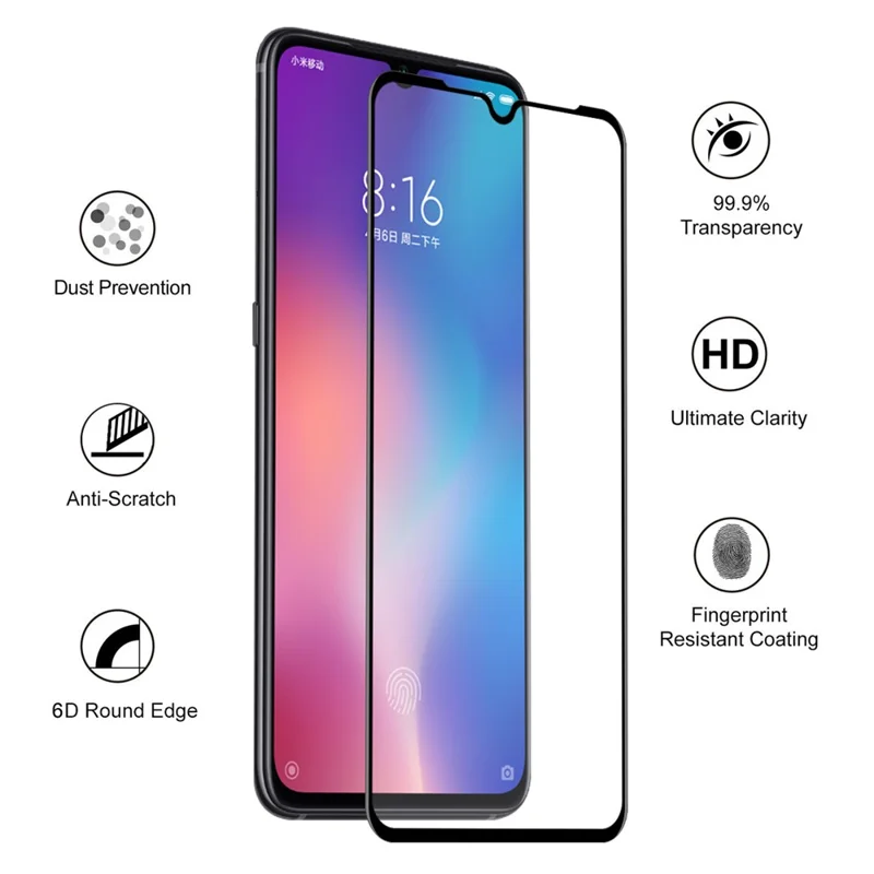 HAT PRINCE Volledige Dekking 0,26 mm 9H 2,5D Afgeronde Rand Gehard Glas Screenprotector Folie (Volledige Lijm) voor Xiaomi Mi 9