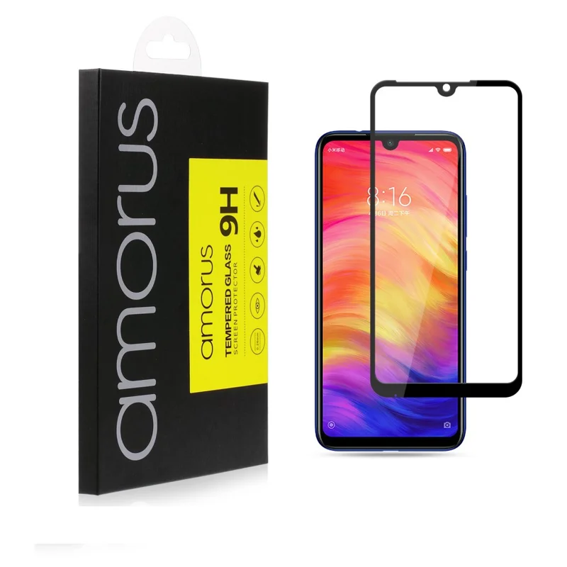 AMORUS Full Glue Silk Printing Tempered Glass Full Screen Protector for Xiaomi Redmi Note 7 / Note 7 Pro (India)