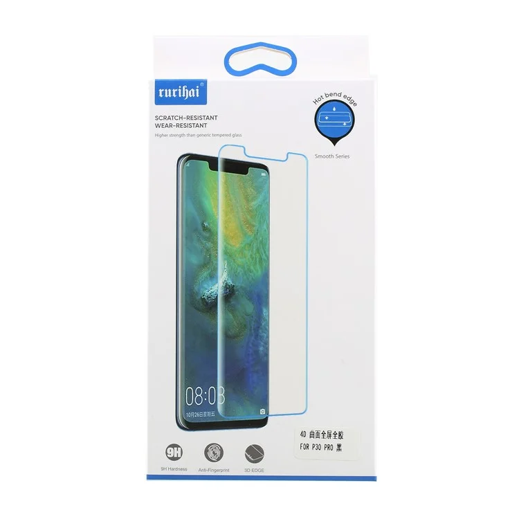 RURIHAI 0.26mm 4D Curved Full Tempered Glass Screen Protector Film for Huawei P30 Pro (with Film Helper Frame)