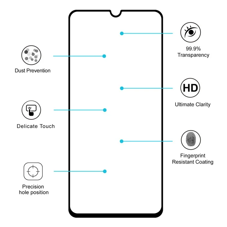 HAT PRINCE 0.26mm 9H 2.5D Tempered Glass Full Glue Shield Full Coverage for Samsung Galaxy A70