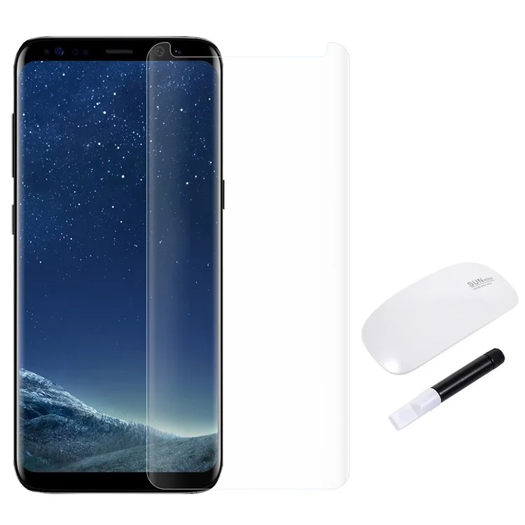 Rurihai 3d Vollkleber Komplette Abdeckung UV Flüssigem Glasschildfilm + UV -lampe Für Samsung Galaxy S8 - Transparent