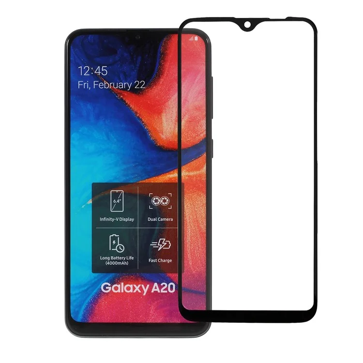 5D Curved Screen Full Escultura de Vidro Temperado Protetor de Tela Para Samsung Galaxy A20e - Preto