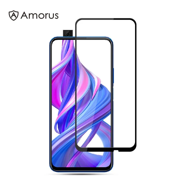 Amorus Cobertura Completa Impresión de Seda Vidrio Templado Película Protectora de Pantalla de Pegamento Completo Para Huawei Y9 Prime 2019/P Smart Pro (2019)/P Smart Z/Honor 9x (para China)/9x Pro - Negro