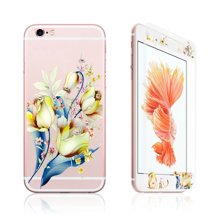 0.3mm Super Thin Embossing Front + Back Tempered Glass Screen Protector for iPhone 6s 6 - Tulips