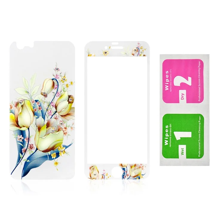 0.3mm Super Thin Embossing Front + Back Tempered Glass Screen Protector for iPhone 6s 6 - Tulips