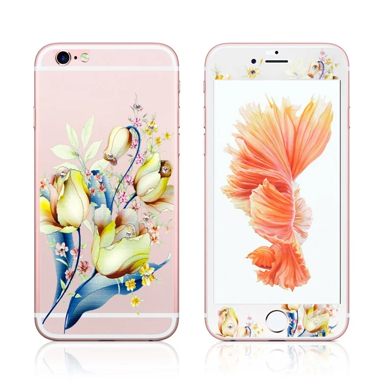 0.3mm Super Thin Embossing Front + Back Tempered Glass Screen Protector for iPhone 6s 6 - Tulips