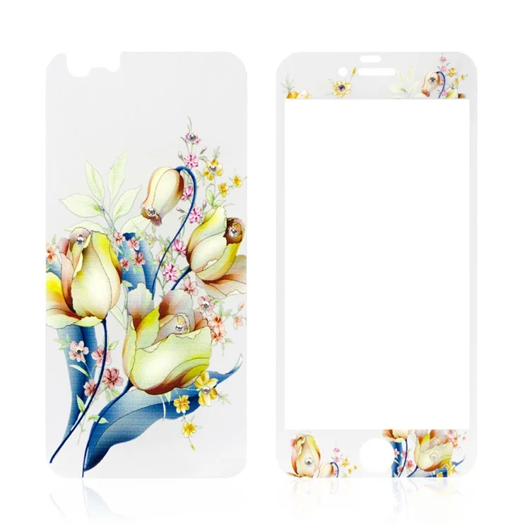 0.3mm Super Thin Embossing Front + Back Tempered Glass Screen Protector for iPhone 6s 6 - Tulips