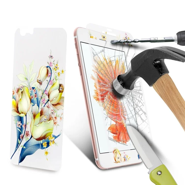 0.3mm Super Thin Embossing Front + Back Tempered Glass Screen Protector for iPhone 6s 6 - Tulips