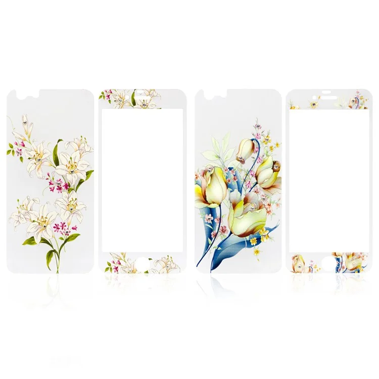 0.3mm Super Thin Embossing Front + Back Tempered Glass Screen Protector for iPhone 6s 6 - Tulips