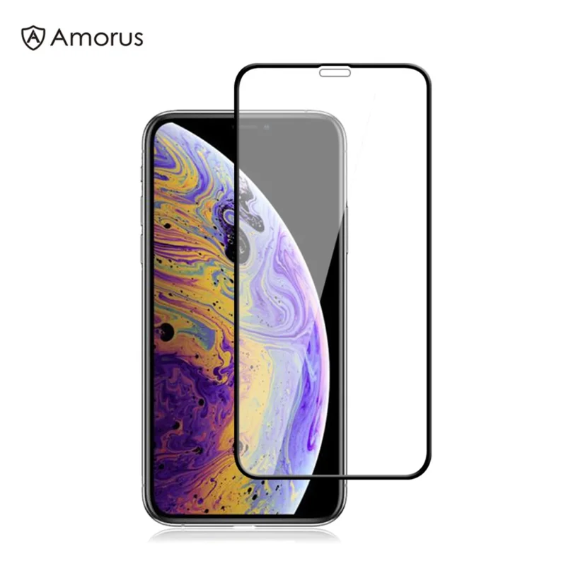 AMORUS Full Size Silk Printing Tempered Glass Screen Protective Film for Phone 11 Pro Max / XS Max 6.5 inch