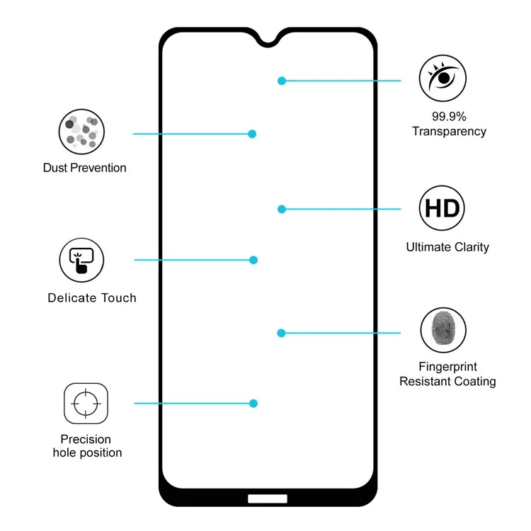 HAT PRINCE Full Glue 0.26mm 9H 2.5D Arc Edge Full Size Tempered Glass Screen Film per Nokia 7.2