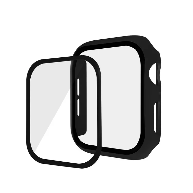 HAT PRINCE Pour Apple Watch Series 4 / 5 / 6 44mm / SE 44mm / SE (2022) 44mm Cadre PC + Protecteur d'Écran en Verre Trempé Étui de Montre Intelligente - Noir