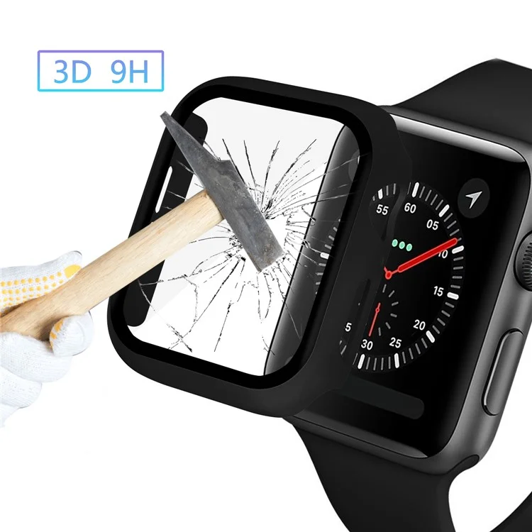 HAT PRINCE For Apple Watch Series 4 / 5 / 6 44mm / SE 44mm / SE (2022) 44mm PC Frame + Tempered Glass Protector Smart Watch Case - Black