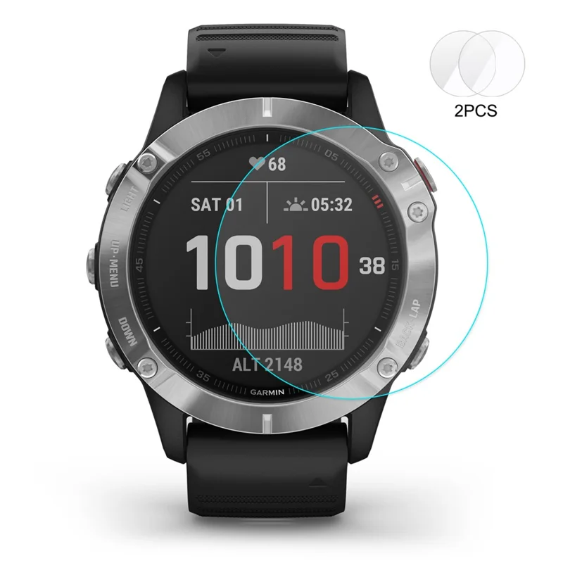 HAT PRINCE 2PCS 0.2mm Tempered Glass Screen Protector 9H 2.15D for Garmin Fenix 6X / 6X Pro Solar 51mm