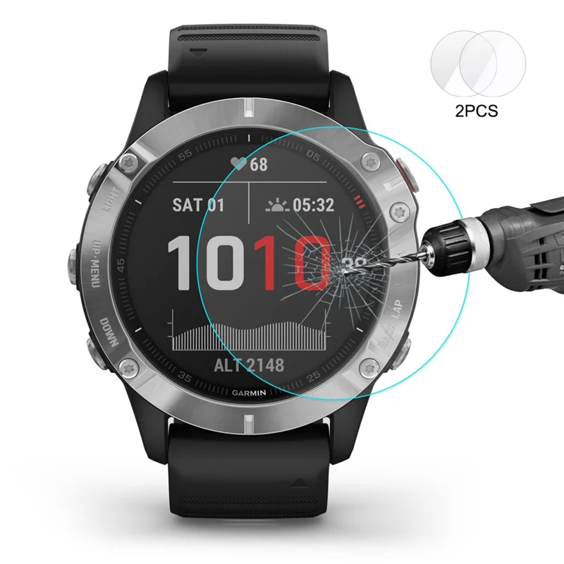 HAT PRINCE 2PCS 0.2mm Tempered Glass Screen Protector 9H 2.15D for Garmin Fenix 6X / 6X Pro Solar 51mm
