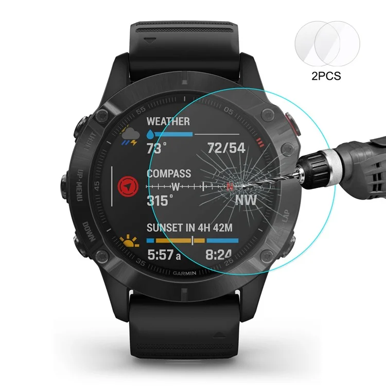 HAT PRINCE 2PCS Pellicole protettive in vetro temperato 0,2 mm 9H 2,15D per Garmin Fenix 6 / 6 Pro / 6 Sapphire 47 mm