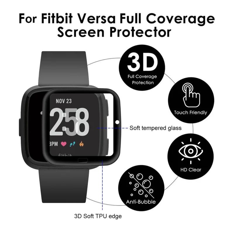 HAT PRINCE Full Size TPU Edge + PMMA Glass Screen Protector for Fitbit Versa (2018)
